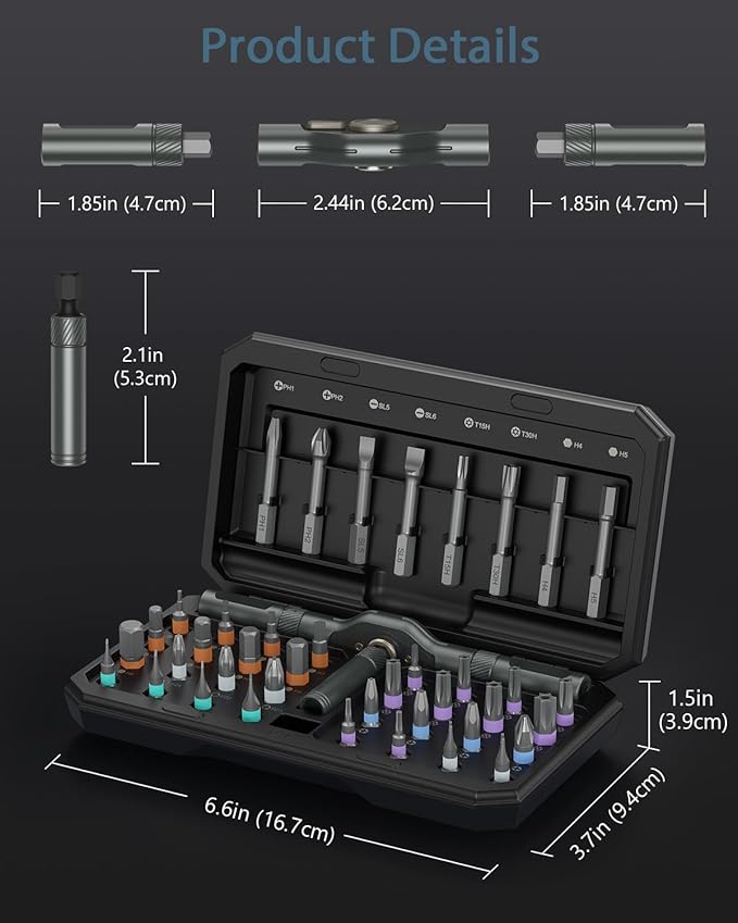 Upgraded 42 in 1 Magnetic Screwdriver Set, Ankilo DIY Ratchet Screwdriver Set Magnetic with 40 PCS Bits, Precision Repair Tool Kit for Tools Furniture Computer Bicycle Black for Christmas Gifts
