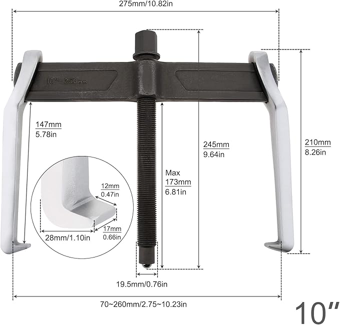 ChgImposs 2-Jaw Gear Puller, Adjustable CR-V Bearing Puller Gears, Removal Tool for External Internal Pulling, Puller Tool Separate Lifting Device (10 INCH)