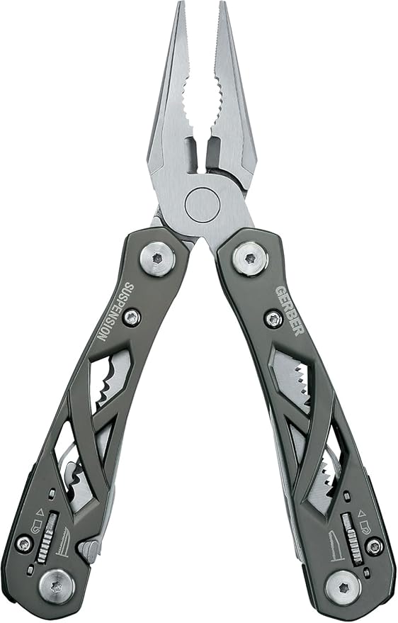Gerber Gear Suspension 12-in-1 EDC Multi-Plier Multitool with Pocket Knife, Needle Nose Pliers, Wire Cutters and More, Gifts for Men, Camping and Survival, Grey