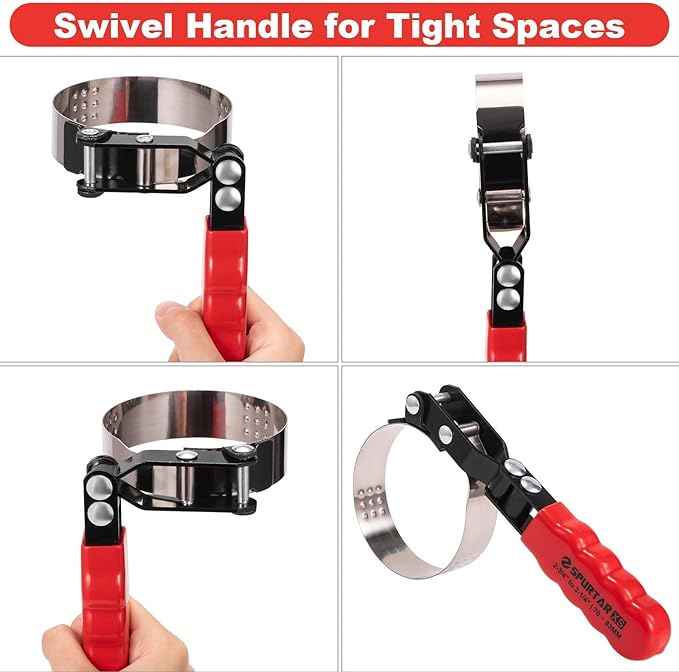 Spurtar Extra Small Oil Filter Wrench, Swivel Oil Filter Removal Tool, Fits Filters 2-3/4" to 3-1/4" (70-83mm) for 4S Shop Auto Repair Mechanic DIY Generator Small Engine