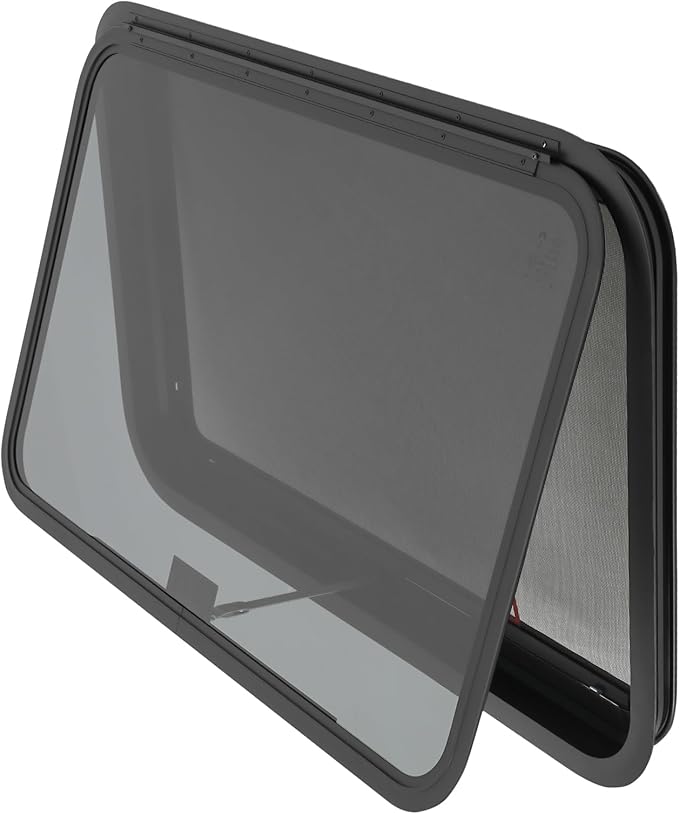 RV Exit Window, 36" W x 22" H Aluminum Camper RV Push Side Emergency Window Replacement Tempered Glass W/Trim Ring & Net Screen for Cargo Trailer Camper Van Truck
