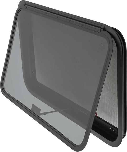 RV Exit Window, 36" W x 22" H Aluminum Camper RV Push Side Emergency Window Replacement Tempered Glass W/Trim Ring & Net Screen for Cargo Trailer Camper Van Truck