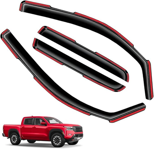 in-Channel Window Visors Rain Guards FIT Nissan Frontier 2022-2025 Crew Cab (2022-2025) – 4-Piece in-Channel Dark-Smoke Polycarbonate Vent Deflectors
