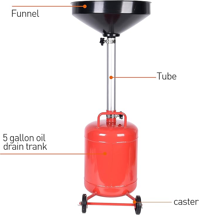 5 Gallon Portable Oil Lift Drain, Steel Oil Drain, Adjustable Height Waster Oil drain for Changing car and Truck Motor Oil, Red