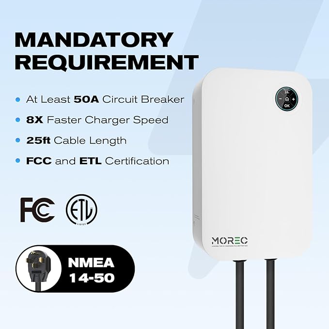 Level 2 EV Charger-40AMP 240V NEMA14-50 for J1772 EVS, WiFi Enabled Electric Vehicle Charging Station, ETL Certified, Password Lock Function, 25ft Cable, White