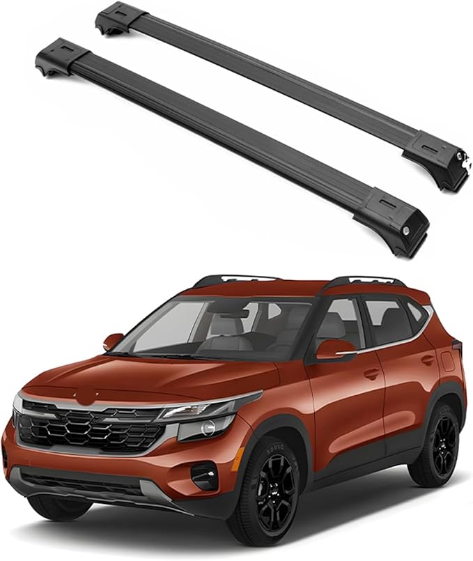ERKUL Roof Rack Cross Bars for 2021-2026 Kia Seltos X-Line | Aluminum Crossbars with Anti-Theft Lock for Rooftop | Compatible with Raised Rails - Black