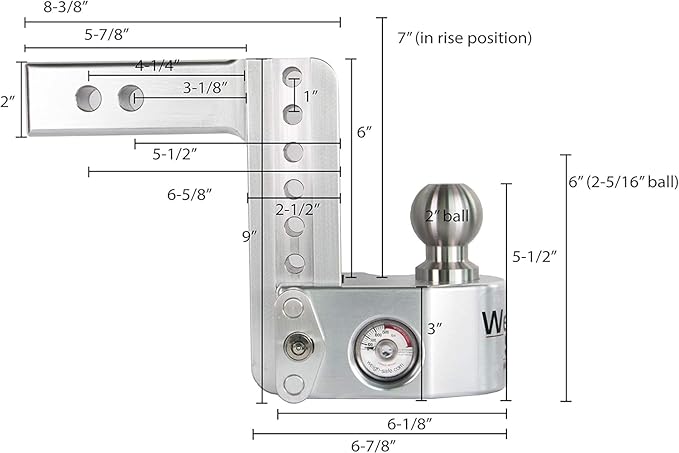 Weigh Safe Aluminum Adjustable Trailer Hitch - Towing Hitch with Built-In Tongue Weight Scale - Compatible with 2" Receivers - 6" Drop, Stainless Steel Tow Balls, 12,500 GTW, 4-Piece Lock Set