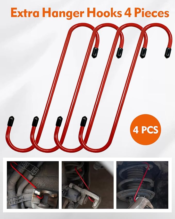 Upgraded Brake Caliper Compression Tool 4 in 1 Universal Caliper Piston Compressor Tool with 4 Brake Caliper Hangers Brake Pad Spreader Tool with 360°Swing Ratchets for Car Brake Repair