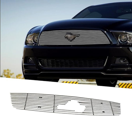 Chrome Main Upper Lower Bumper Grille Fits 2010-2012 Ford Mustang V6 Bolt Style Aluminum Grill Insert for Mustang V6 2010 2011 2012 (Main Upper)