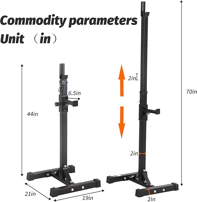 PayLessHere 550LBS Adjustable Squat Rack 40"-66", Sturdy Steel Squat Barbell Stand with Bench Press Holder for Home Gym, Portable Weight Rack