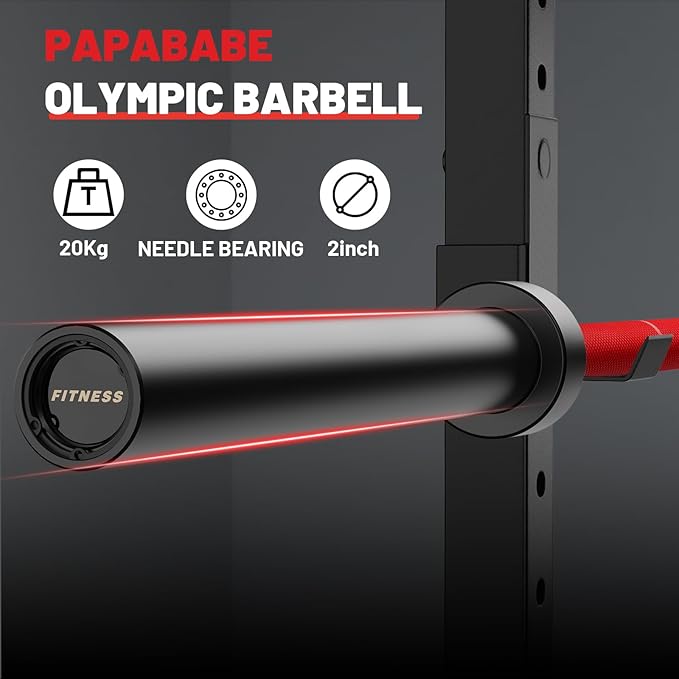 PAPABABE Olympic Barbell, 2-inch 45lb/35lb Weight Bar for Strength Training. 6.5ft/7ft Olympic Bar, 1000lb Plus Capacity, Chrome/Zinc Plating, knurled Grip for Bench Press Deadlift Squat