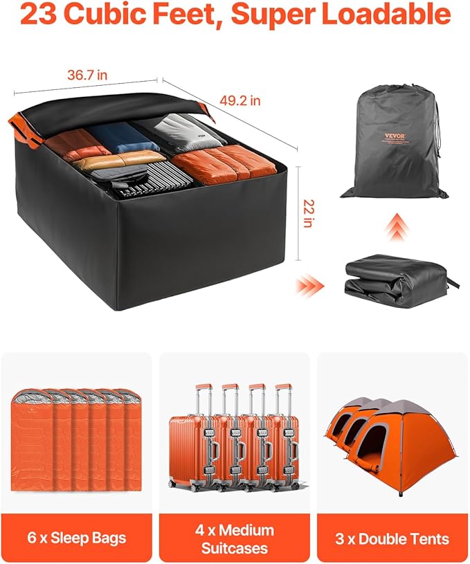 VEVOR Car Rooftop Cargo Carrier Bag, 23 Cubic Feet Roof Cargo Carrier, Heavy Duty 840D PVC 100% Waterproof Car Roof Luggage Bag for All Vehicle with/without Rack- with Lock, Anti-Slip Mat, 6 Door Hook