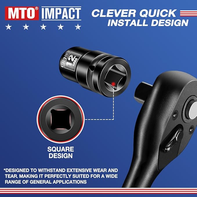 MTO 1/2" Drive 12mm Shallow Impact Socket, 6-Point Metric Socket for Automotive Maintaince, CR-V Steel Meets ANSI Standards