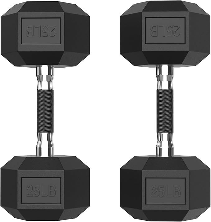 PAPABABE HEX Dumbbell Set 2.5-125lb, Rubber Encased Home Gym Dumbbells, Exercise & Fitness Weights Dumbbells for Women & Men, Hand Weight for Strength Training