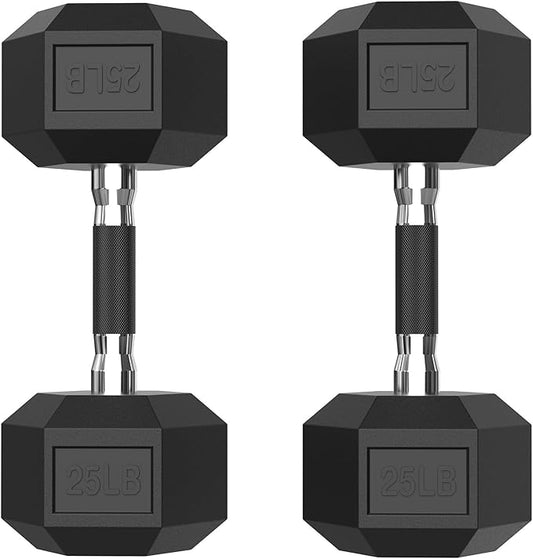 PAPABABE HEX Dumbbell Set 2.5-125lb, Rubber Encased Home Gym Dumbbells, Exercise & Fitness Weights Dumbbells for Women & Men, Hand Weight for Strength Training