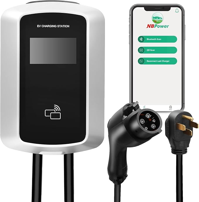 Level 2 EV Charger 48Amp, 16.5ft Cable, EVSE w/ J1772 Connector, NEMA 14-50 Plug, WiFi Enabled, Smart Display, RFID Card Electric Car Charger