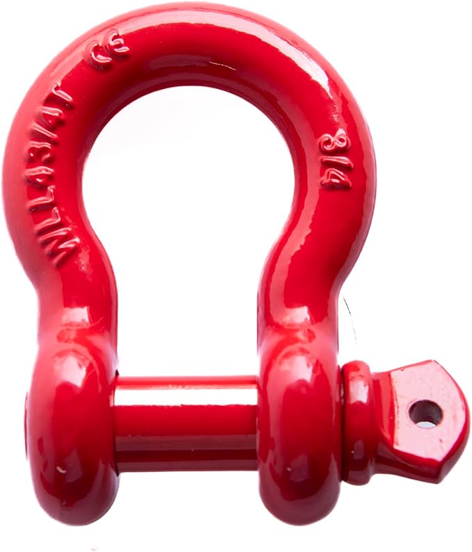Hi-Gear (4 PK, Red) Bow Shackles 3/4" D Ring Shackle Rugged Unbreakable 28.5 Ton (57,000 Lbs) Maximum Break Strength with 7/8'' Pin Bow Screw Heavy Duty D Ring for 4x4 Vehicle Recovery.