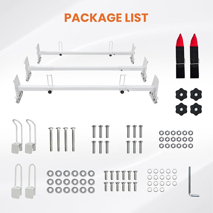 Van Roof Ladder Rack, 3 Adjustable Crossbars (48"-67") with Rain Gutter Mounts, Compatible with Chevy Express 1500/2500/3500, Ford Econoline, and GMC Savana Cargo Vans