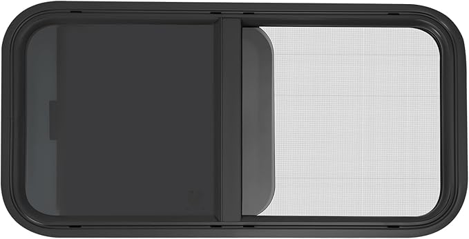 30" W x 15" H RV Window Horizontal Sliding, DOT Certified - Shatterproof Tempered Tinted Glass, with Net Screen and Trim Ring, Teardrop Replacement Trailer Camper Window