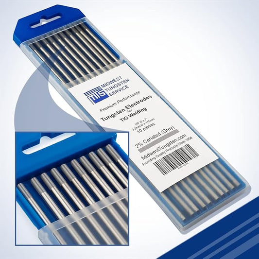 Midwest Tungsten Service TIG Welding Tungsten Electrodes 10-Pack (Grey - 2% Ceriated Tungsten (WC20/EWCe-2), 1/8")