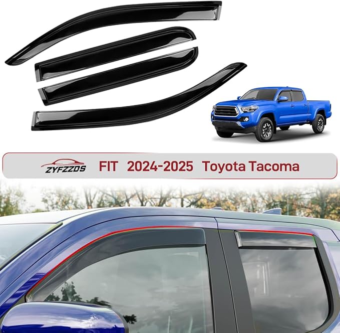 Window Visors Rain Guards Fit 2024, 2025 Toyota Tacoma Side Window Deflectors Vent Shades Sun Visors Accessories Mugen Style Tape-On 4PCS