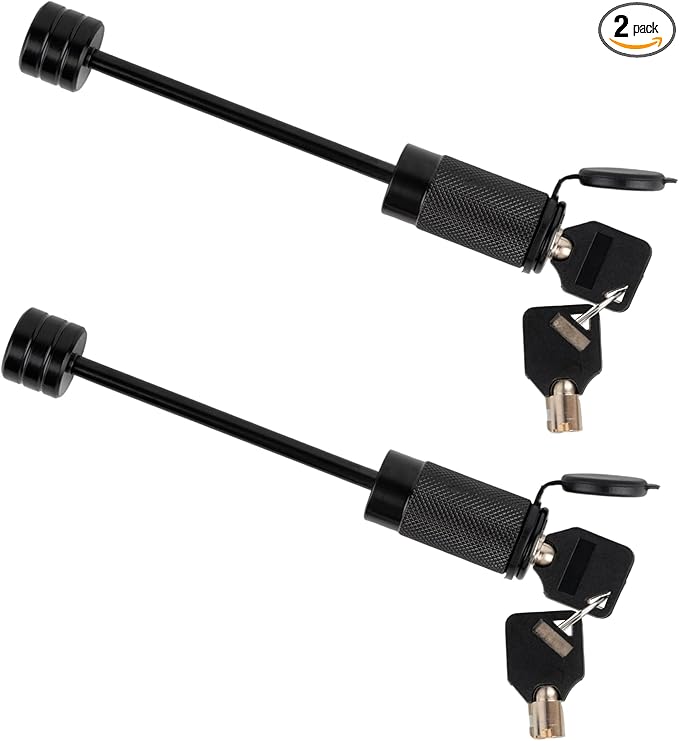 RETRUE Trailer Tongue Coupler Lock, Dia 1/4 Inch, 3-1/2 Inch Span Trailer Hitch Lock for Latch-Type Coupler, Tow Boat RV Truck Car's (2 Pack, Black)