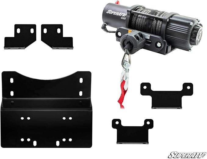 SuperATV Black Ops 4500 LB Winch with Winch Mounting Plate for 2014+ Honda Pioneer 700/700-4 | Complete Honda Pioneer Winch Kit Ready for Install | UV-Resistant Powder Coated