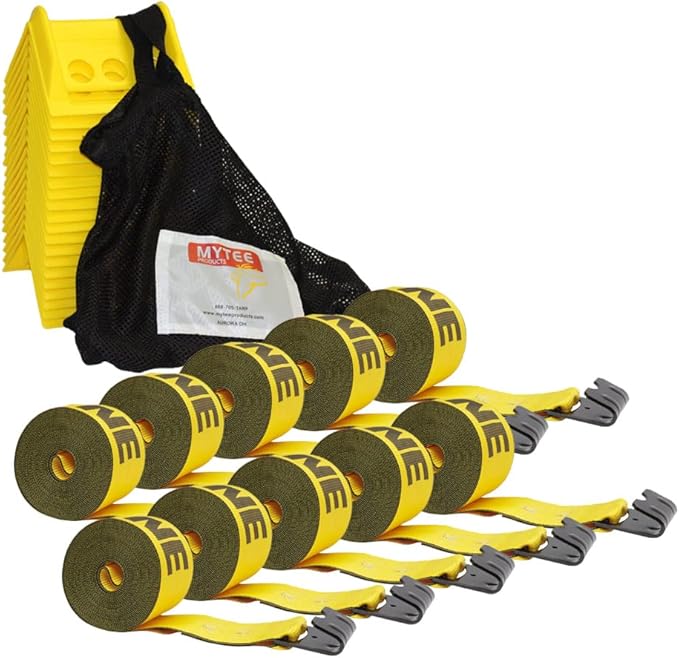 Mytee Products Corner Protector & Winch Straps Kit - 10 Pack Kinedyne 4" x 30' Yellow Winch Strap with 20 Pack 4" Corner Protector w/Carrying Bag