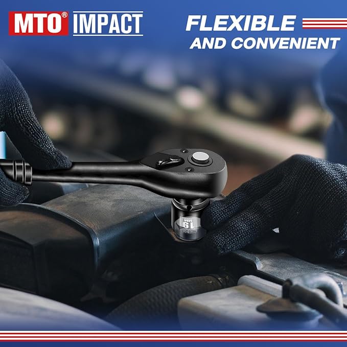 MTO 1/2" Drive 19mm Shallow Impact Socket, 6-Point Metric Socket for Automotive Maintaince, CR-V Steel Meets ANSI Standards