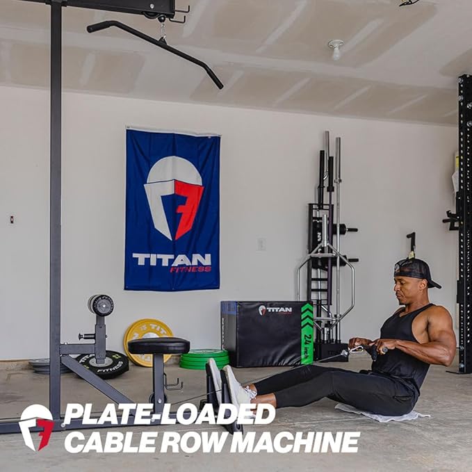 Titan Fitness Plate-Loaded LAT Tower, Rated 400 LB, Specialty Upper Body Machine, LAT Pulldown and Low Row Cable Machine for Home Gym, Shoulder and Back Workout Equipment