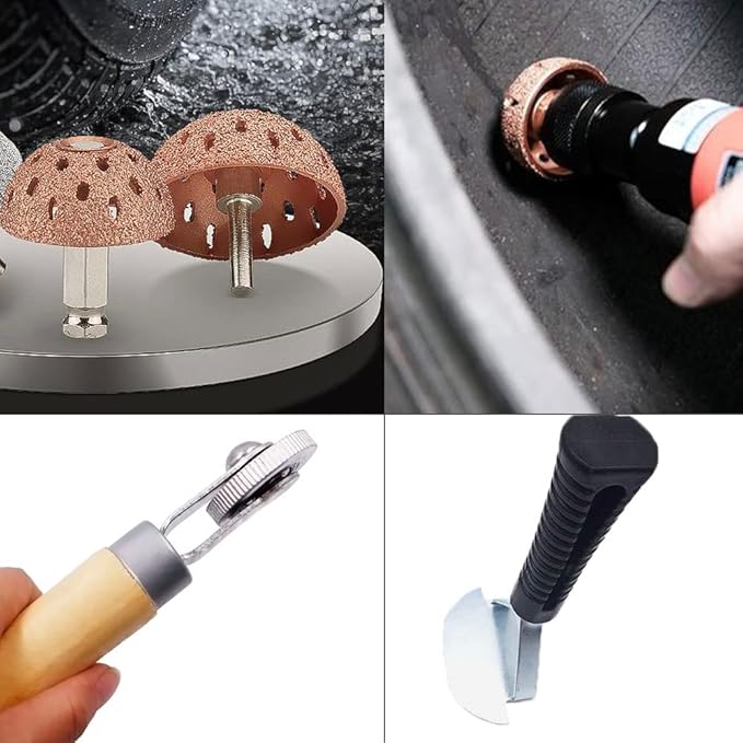 Tire Repair Patch Tools Tire Buffing Wheels 42 mm 55 mm Tungsten Steel Buffing Wheel with Tire Patch Roller Scraping Cutter for Car Tire Grinding Polishing Accessories Kit