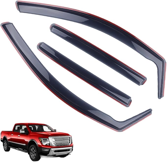 in-Channel Window Visors Rain Guards FIT Nissan Titan 2017-2025 Crew Cab (2017-2025) – 4-Piece in-Channel Dark-Smoke Polycarbonate Vent Deflectors