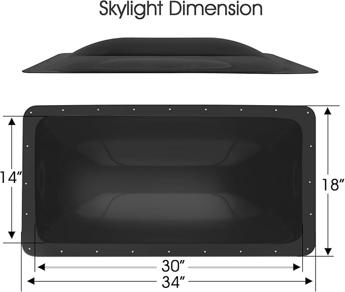 XMK 18" x 34" RV Skylight Replacement Fit 14" x 30" Skylights Openings, Camper RV Shower Skylight Cover Outer Dome for Campers Trailer Fifth Wheel Food Truck Motorhome, Impact Resistant (Black)