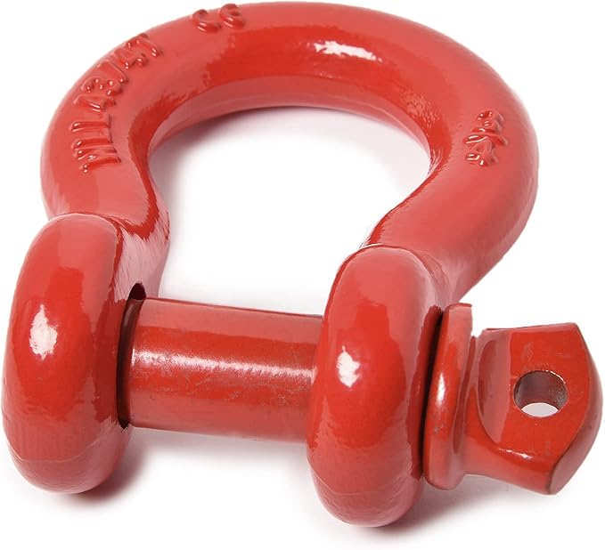 Hi-Gear (4 PK, Red) Bow Shackles 3/4" D Ring Shackle Rugged Unbreakable 28.5 Ton (57,000 Lbs) Maximum Break Strength with 7/8'' Pin Bow Screw Heavy Duty D Ring for 4x4 Vehicle Recovery.