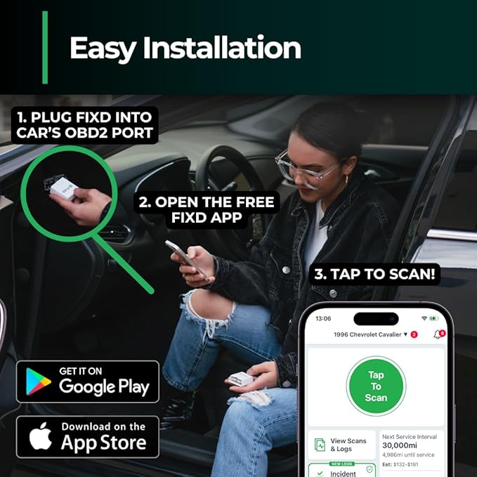 FIXD Bluetooth OBD2 Scanner for Car - Car Code Readers & Scan Tools for iPhone/Android - Wireless OBD2 Auto Diagnostic Tool - Check Engine & Fix All Vehicles 1996+ (1 Pack w/Free FIXD Premium Trial)