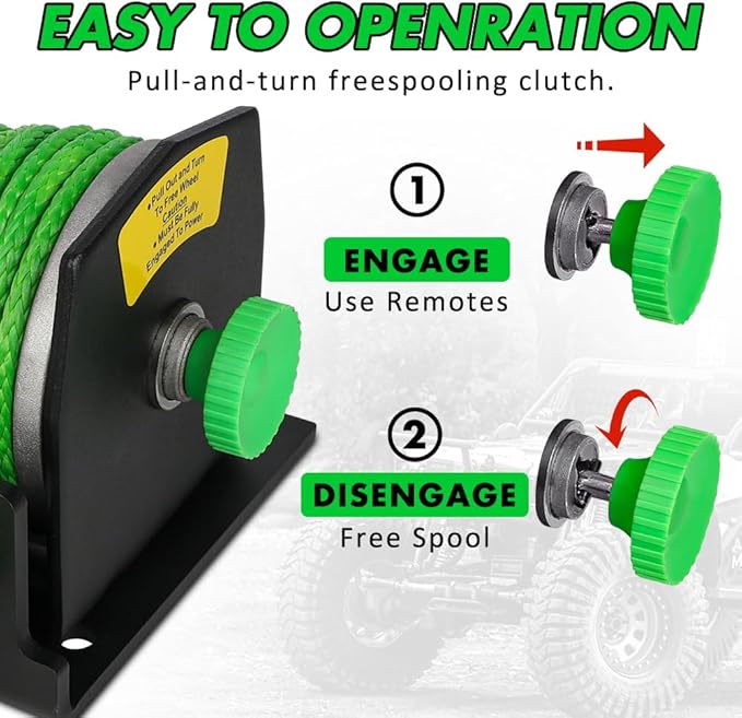 2500 lb. ATV/UTV Electric Winch, 12V Waterproof Synthetic Rope Winch,Electric Winch with Wired Remote and Wireless Remote for ATV UTV Towing,Boat,Off-Road