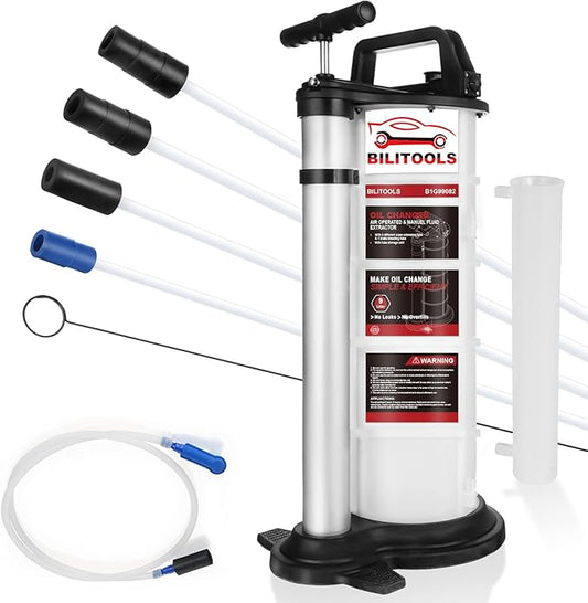 BILITOOLS 9L Pneumatic/Manual Oil Extractor Pump, Vacuum Oil Fluid Pump Extractor 2 in 1 Automotive Oil Change Tool Large Capacity 2.4 Gallon Engine Fluid Extractor for Boat Marine Jetski ect.
