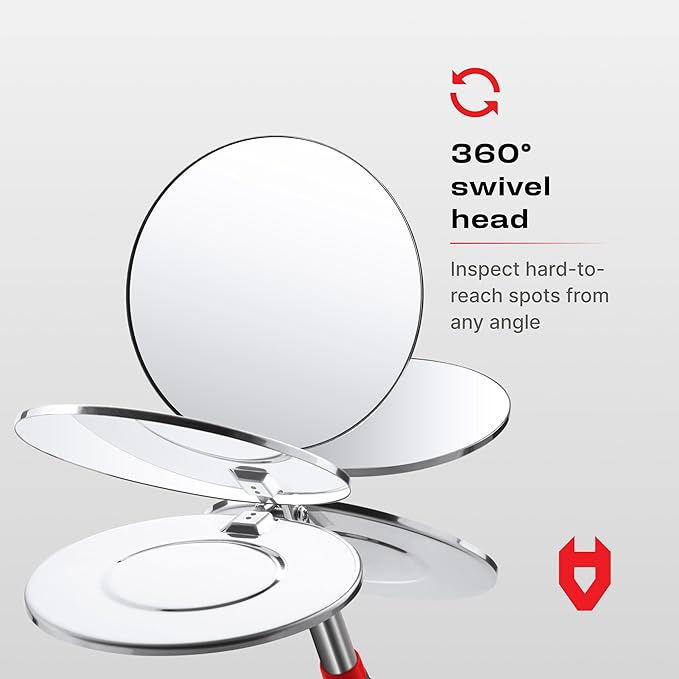 NoCry Heavy Duty Telescoping Inspection Mirror — 3.23 Inch Round Mirror on a Stick; 2-in-1 Storage Pouch; Extendable Mirror up to 30in; Non-Slip Handle; 360° Inspection Mirror Telescoping Swivel Head