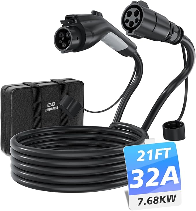 J1772 Extension Cable, EV Charger Extension Cord 32A 21FT Charging Cable for Electric Vehicle 110V-240V Compatible for All SAE J1772 Chargers (32A - 21FT)