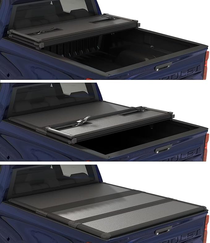Kikito Professional FRP Hard Tri-Fold Truck Bed Tonneau Cover for 2019-2025 Chevy Silverado/GMC Sierra 1500 with 6.6ft (78.9in) Bed | Not Work with Factory Side Storage Box |