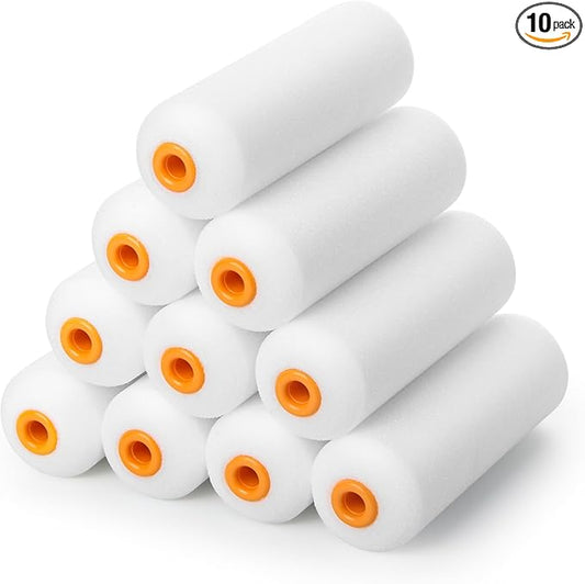VOOMEY Mini Paint Roller,Small Paint Roller,4-Inch Foam Paint Roller with Foam-Covered Ends,10 Pack 4 Inch Small Paint Roller Covers,Roller Paint for Painting Walls,Cabinets,Corner,Cupboards,Doors