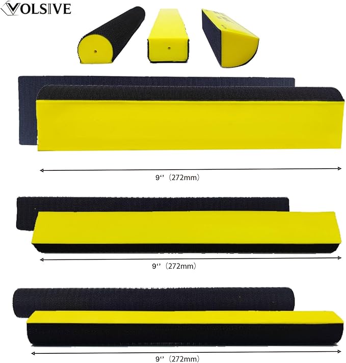 VOLSIVE 7pcs Hand Sanding Block Set, Rectangle Handheld Sanding Pad, Hook and Loop Interchangeable Assorted Shapes, for Sanding or Polishing in Auto Body and Paint Shops - Yellow