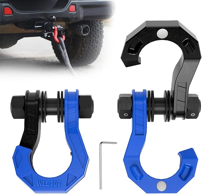 3/4" D Ring Separate Shackles, 52,910lbs Break Strength Easy Open Towing Winch Shackles, Heavy Duty Shackles with 7/8" Screw Pin for Tow Strap Winch Off Road Vehicle Recovery, BlackBlue