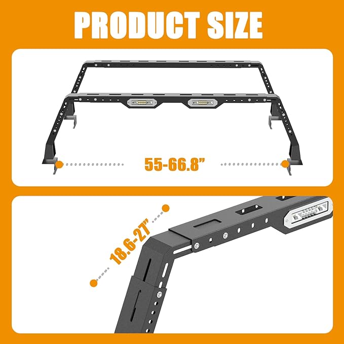 Extendable Truck Bed Rack, Universal Bed Rack Cargo Carrier Cross Rail For Ford Ranger, F-150 F-250 F-350, For Chevy Silverado & GMC Serria 1500 2500 3500, Ram 1500 2500 3500, For Toyota Tacoma Tundra