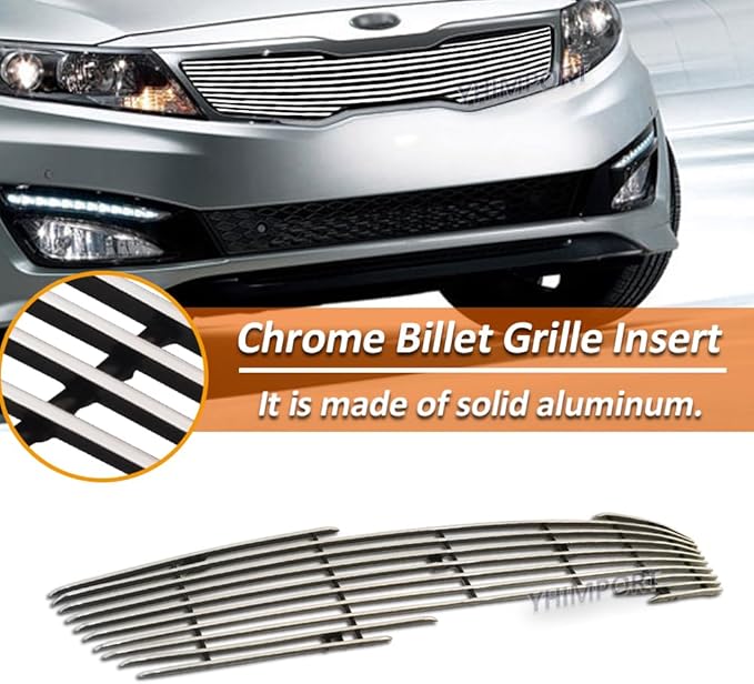 Front Main Uopper Grille Fits Kia Optima 2011-2013 LX EX Aluminum Chrome Billet Grille Insert (Upper)
