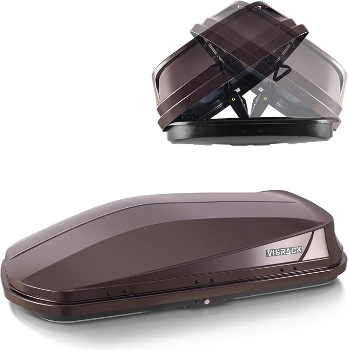 Rooftop Cargo Box Carrier Large 14 Cubic Feet Car Top Mount Travel Luggage Storage, Dual Side Opening, Heavy Duty Waterproof Rooftop Storage Box Extra Keys, Straps (Brown)