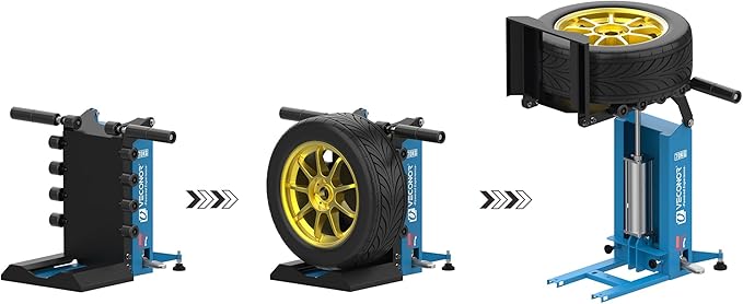 VECONOR Pneumatic Tire Lifter, for Tire Changer, Air-Powered Tire Lifting Machine, Wheel Lifter, with Rollers for Moving Tires onto Tire Changer, 90-Degree Flip Panel