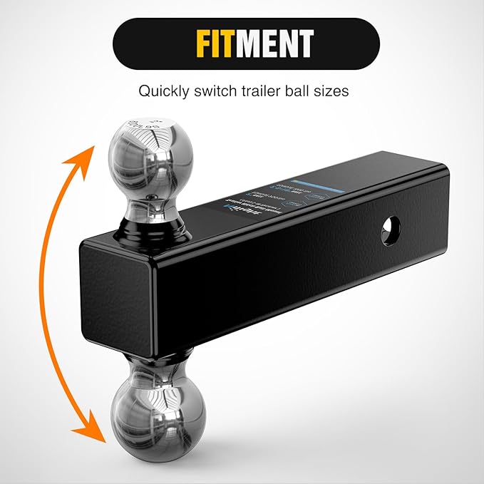 Nilight Multi-Ball Trailer Hitch Ball Mount, 2 & 2-5/16 Inch Balls, Dual Ball Mount fits 2-1/2-Inch Hitch Receiver, Chrome Plating