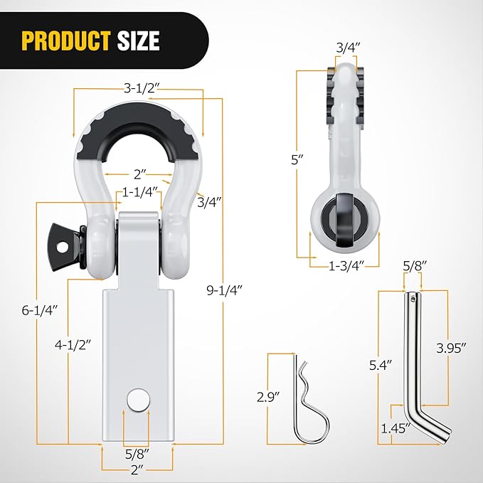 Nilight Shackle Hitch Receiver 2Inch 45000 LBs Breaking Strength 3/4" D Ring Pin Heavy Duty Solid Recovery Towing Kit for Trucks Jeeps Off-Road