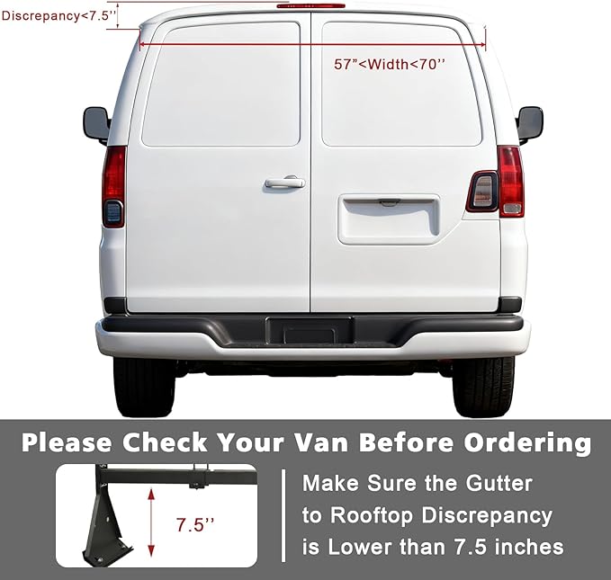 hightall Universal Van Ladder Rack with Roller,Adjustable Length 57-70" with Cargo Stoppers for Van with Rain Gutter,Compatible with Chevy Express 1500 2500 3500 Ford Econoline GMC Savana